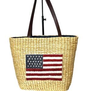 Patriotic Jute Tote Denim Lining  Top Extension Drawstring by Bath & Body Works